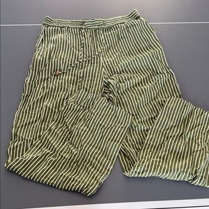 Zara Green Striped linen pants